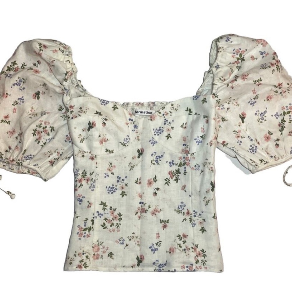Reformation Floral Puff Sleeve Top - Cream